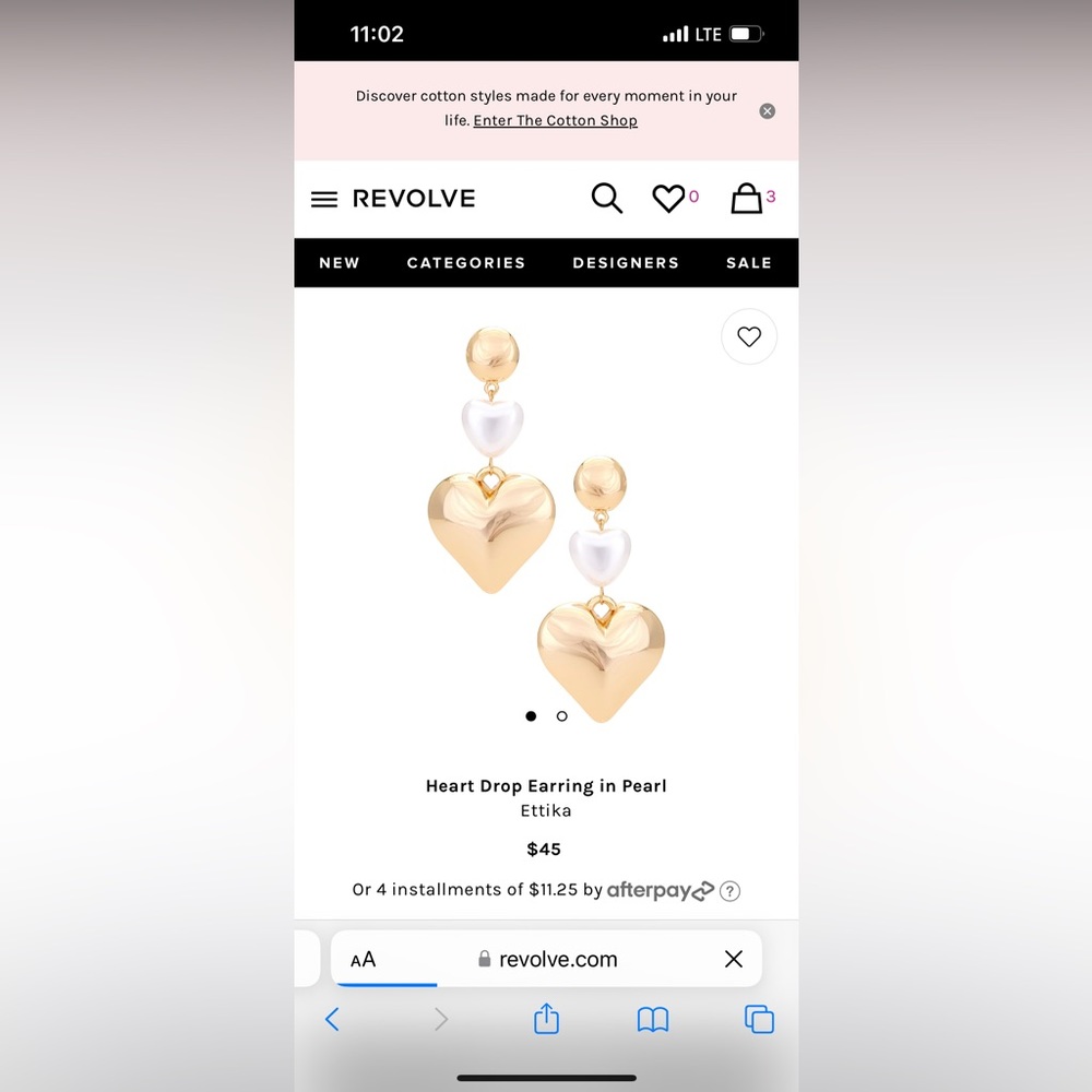 Revolve Heart Drop Pearl Earrings Ettika NWOT